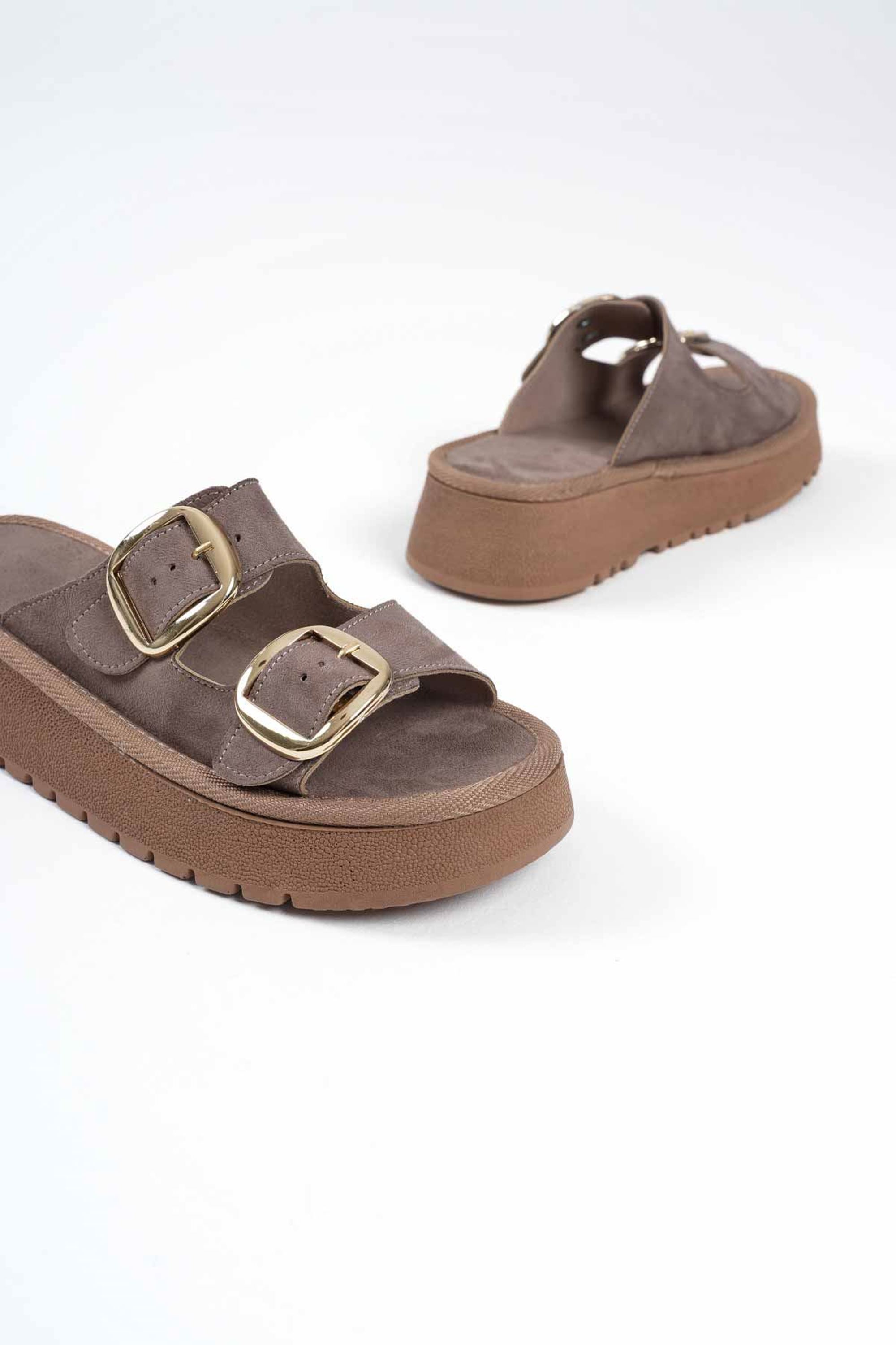 Saffy Kadın Süet İç Dokulu Rahat Hafif Yazlık Terlik - Vizon