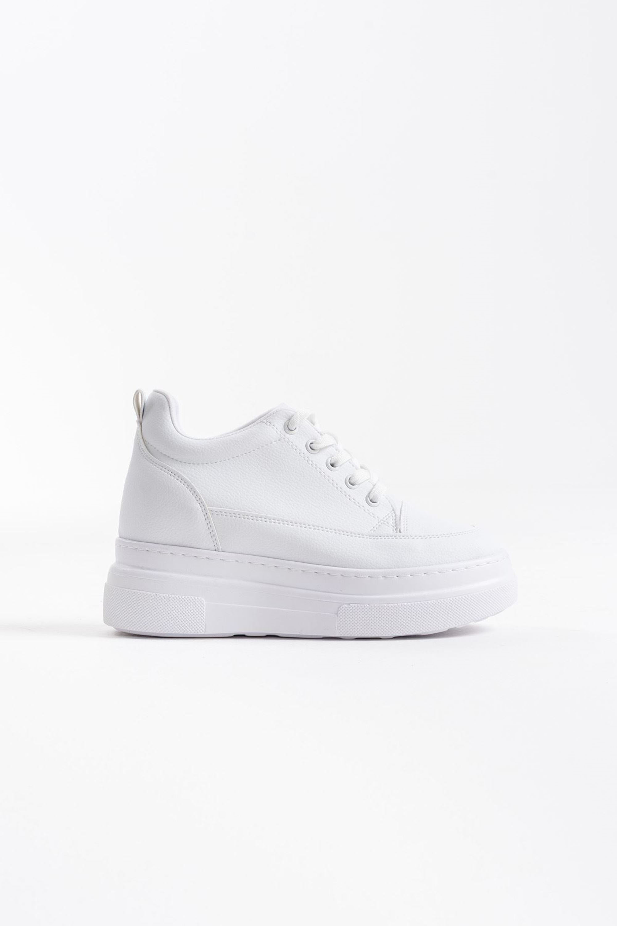 Glaren Kadın Boy Uzatan Gizli Topuklu Spor Ayakkabı Sneaker - Mat Beyaz