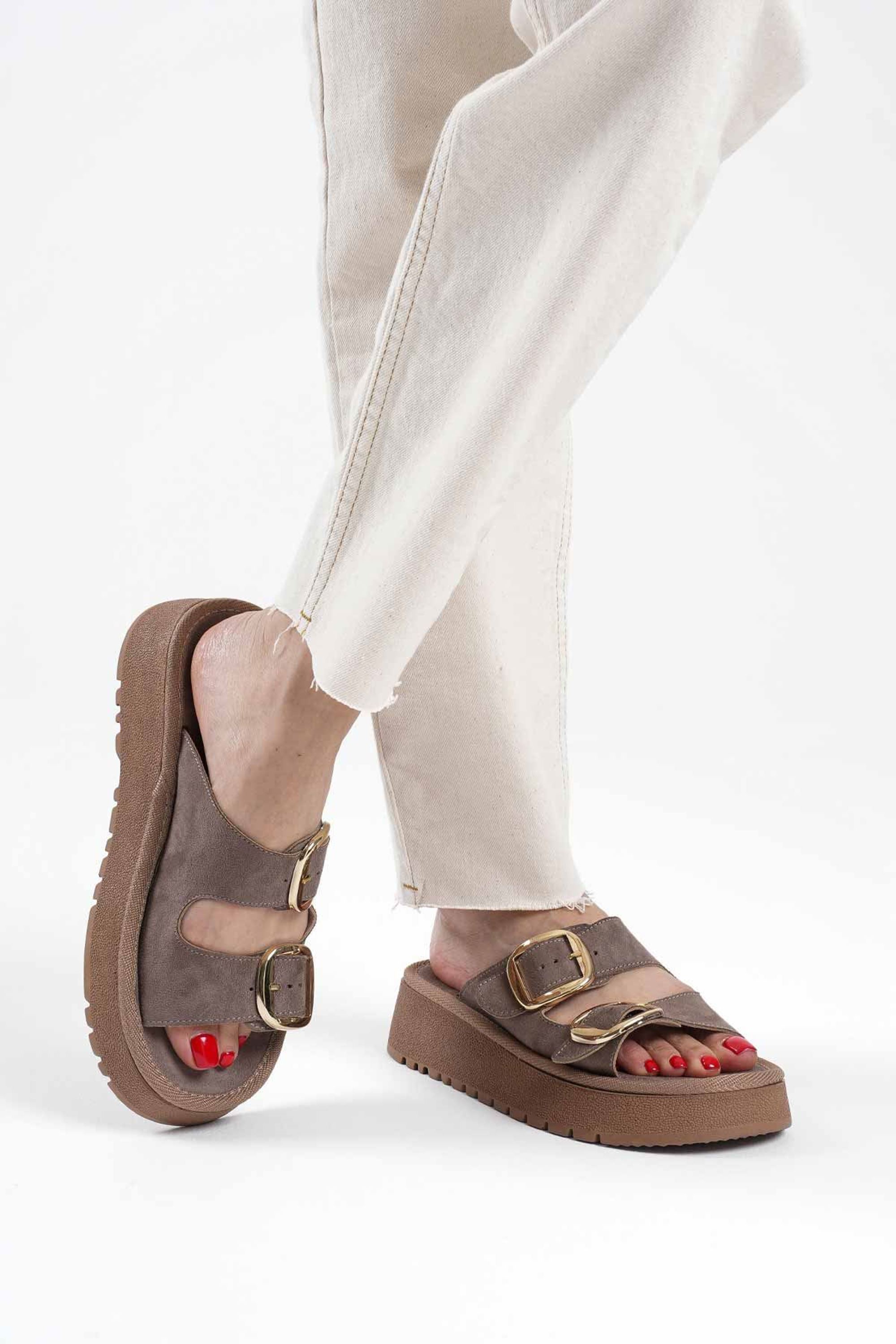 Saffy Kadın Süet İç Dokulu Rahat Hafif Yazlık Terlik - Vizon