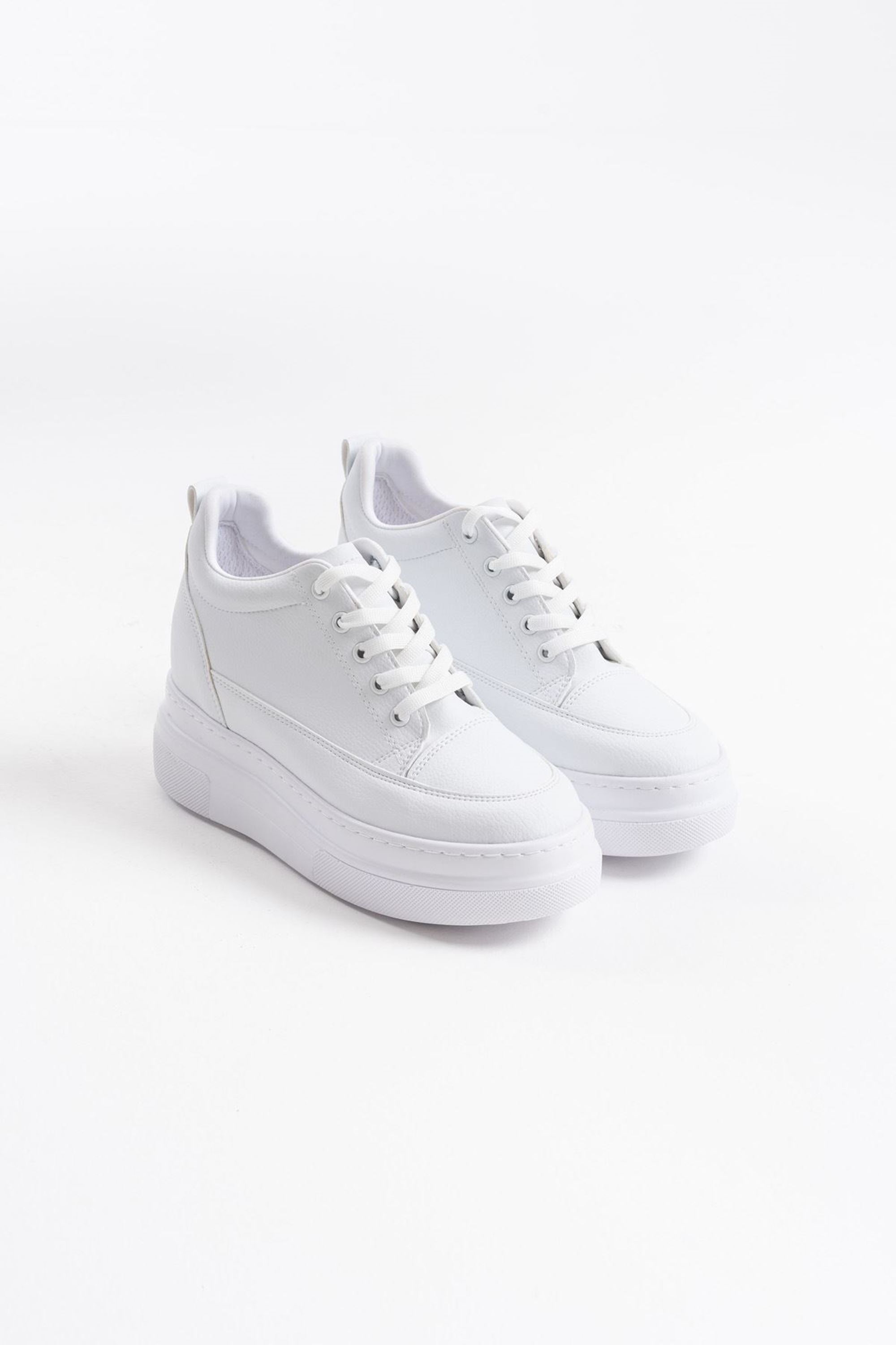 Glaren Kadın Boy Uzatan Gizli Topuklu Spor Ayakkabı Sneaker - Mat Beyaz