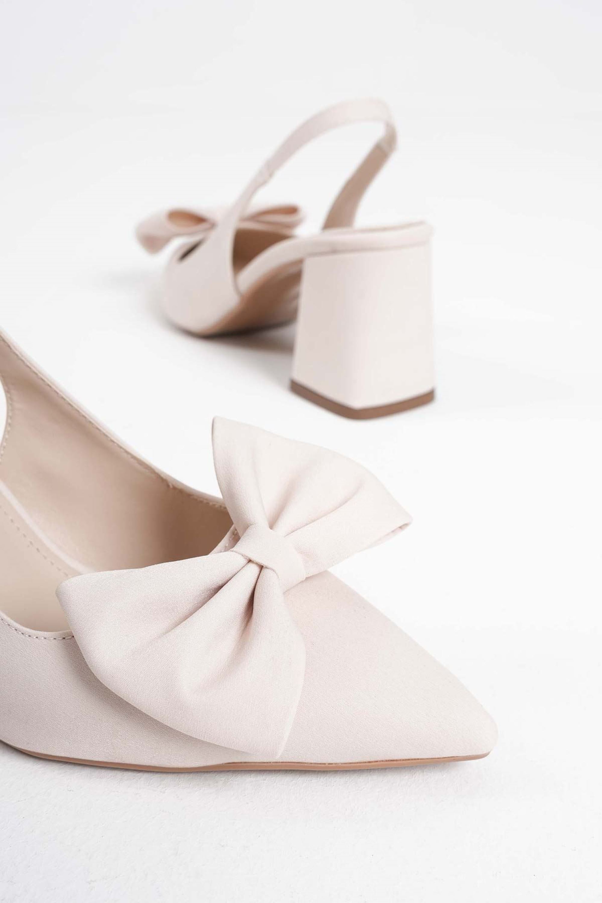 Jolivia Kadın Fiyonk Detaylı Şık Topuklu Ayakkabı - Bej