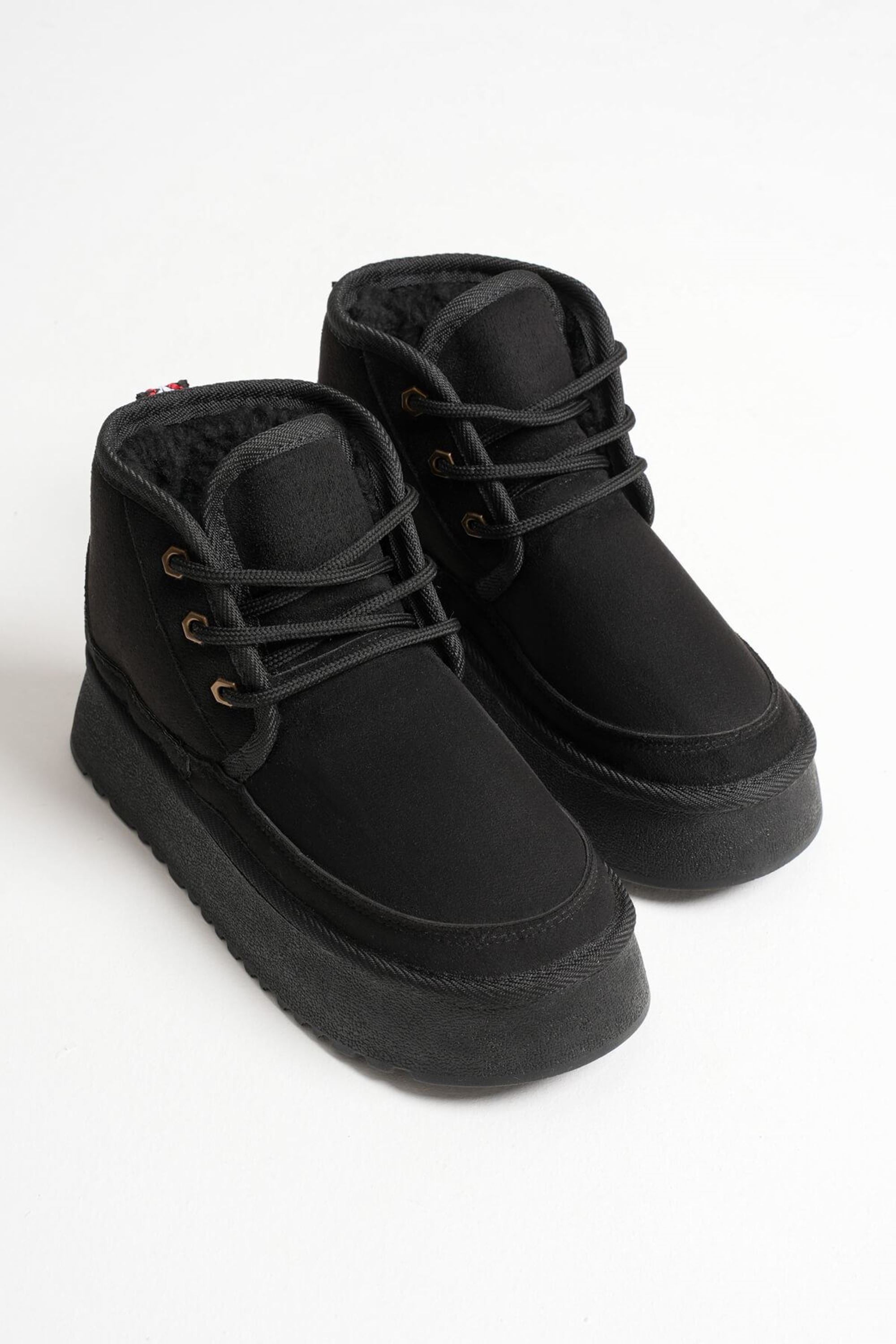 Lunovar Kadın Suya Dayanıklı Süet İçi Kürklü Kalın Tabanlı Bot - Siyah