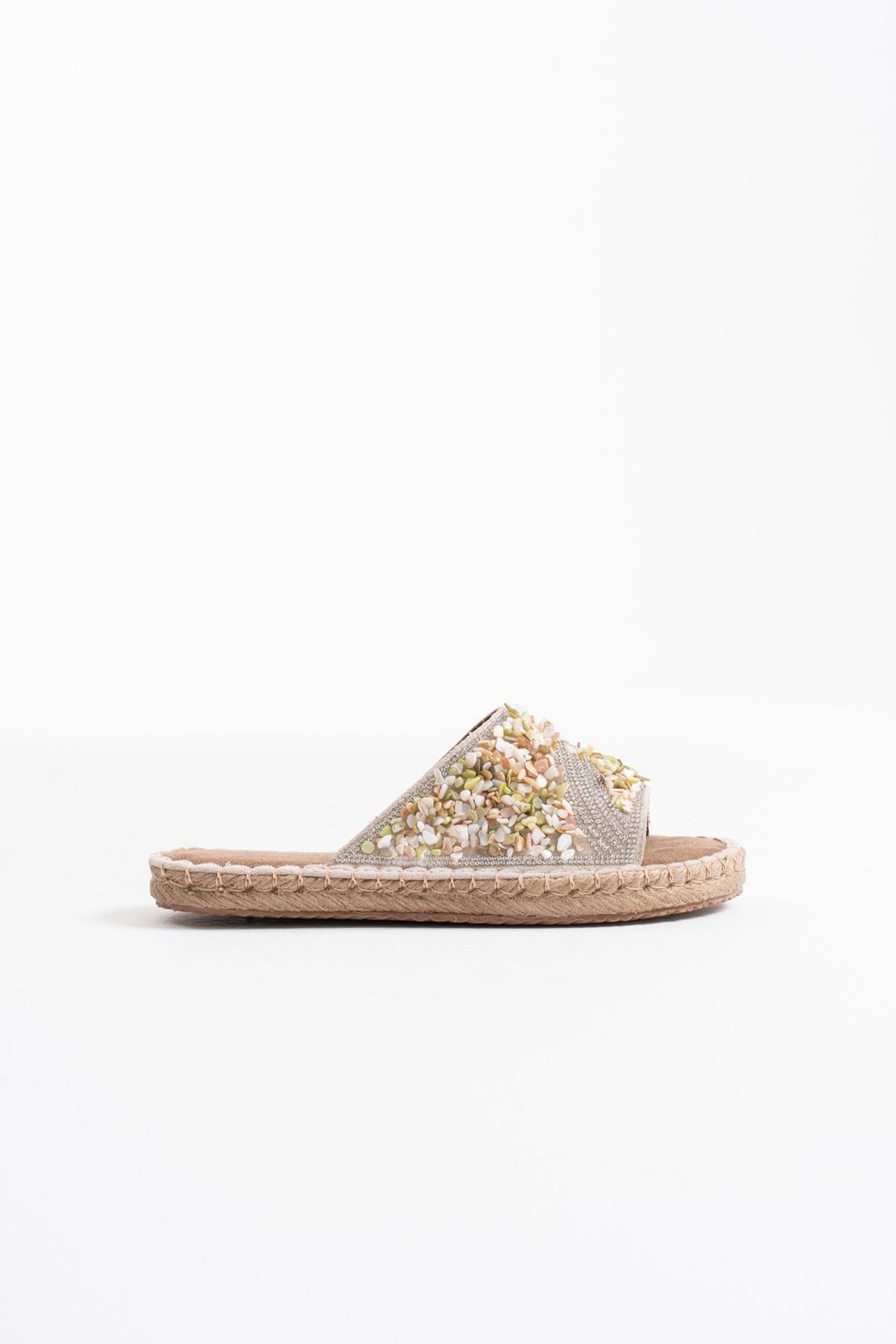 Soly Kadın Taş İşlemeli Şık Günlük Rahat Terlik - Bej