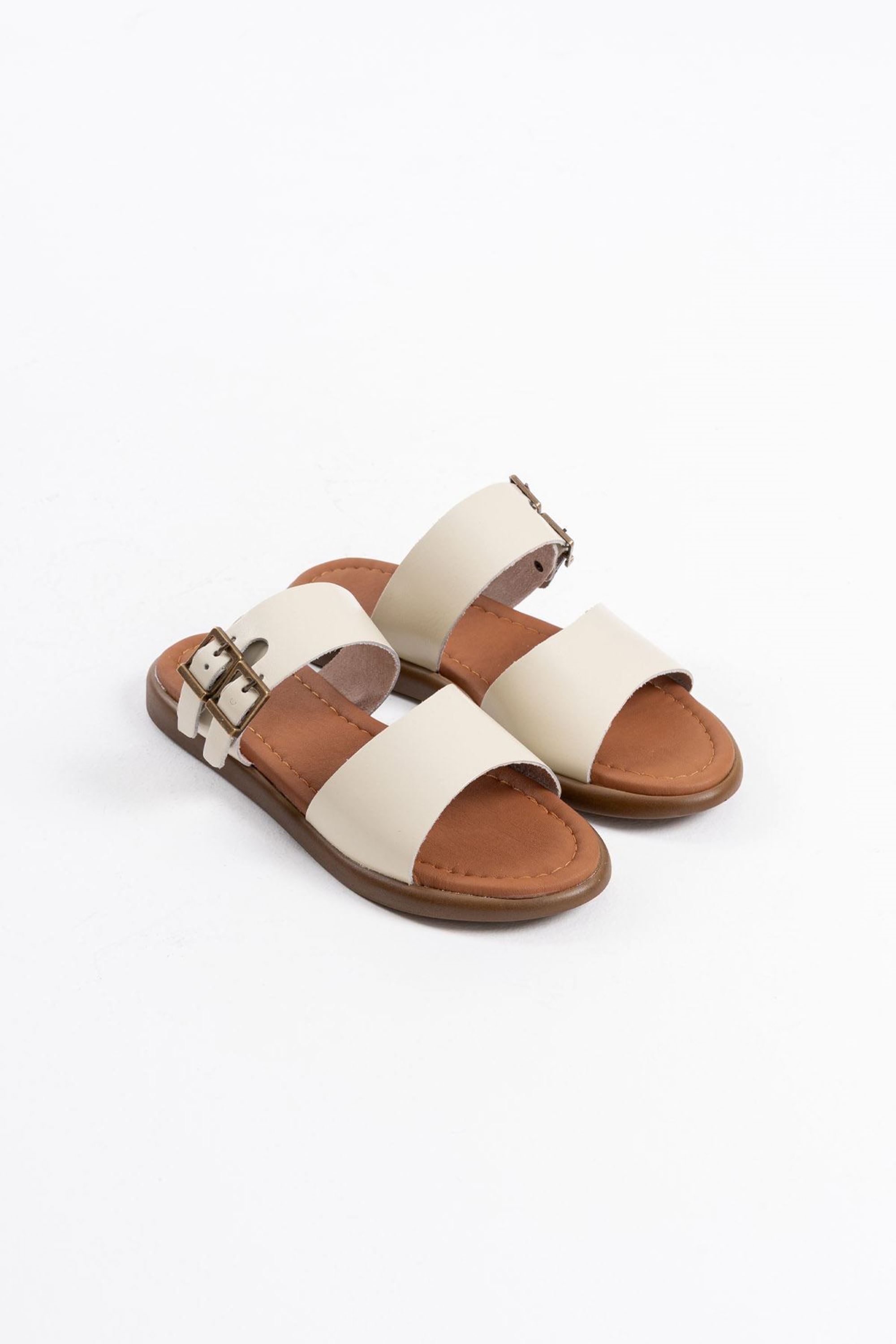 Noola Kadın Şık Toka Detaylı Rahat Hakiki Deri Terlik - Bej