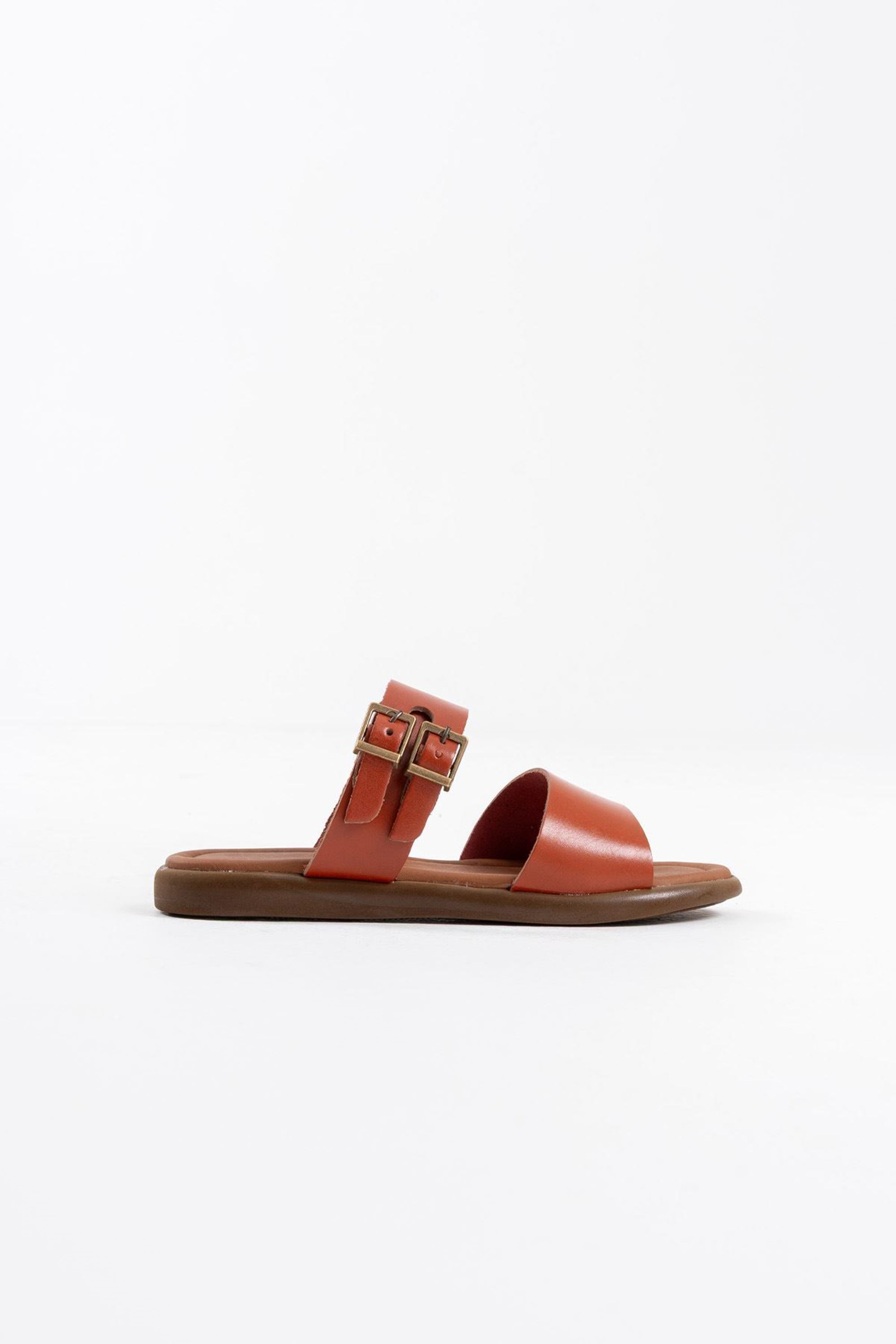 Noola Kadın Şık Toka Detaylı Rahat Hakiki Deri Terlik - Kiremit