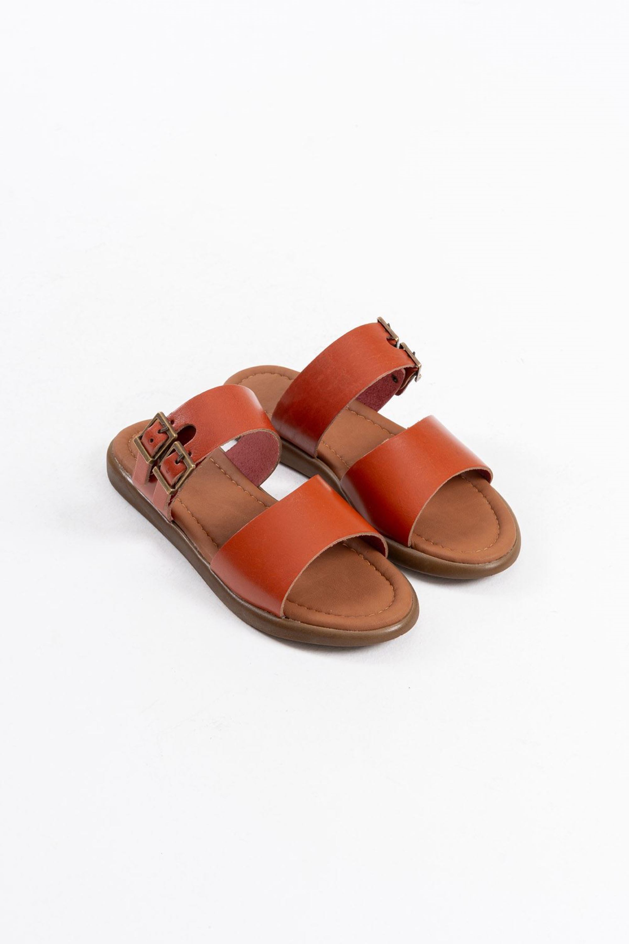 Noola Kadın Şık Toka Detaylı Rahat Hakiki Deri Terlik - Kiremit