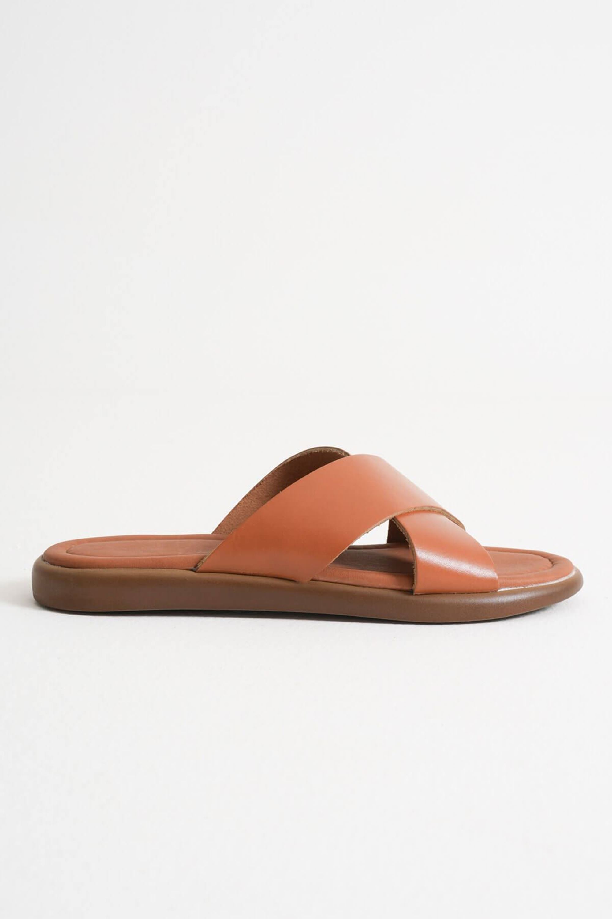 Pilvi Kadın Sade Tasarımlı Premium Hakiki Deri Terlik - Taba