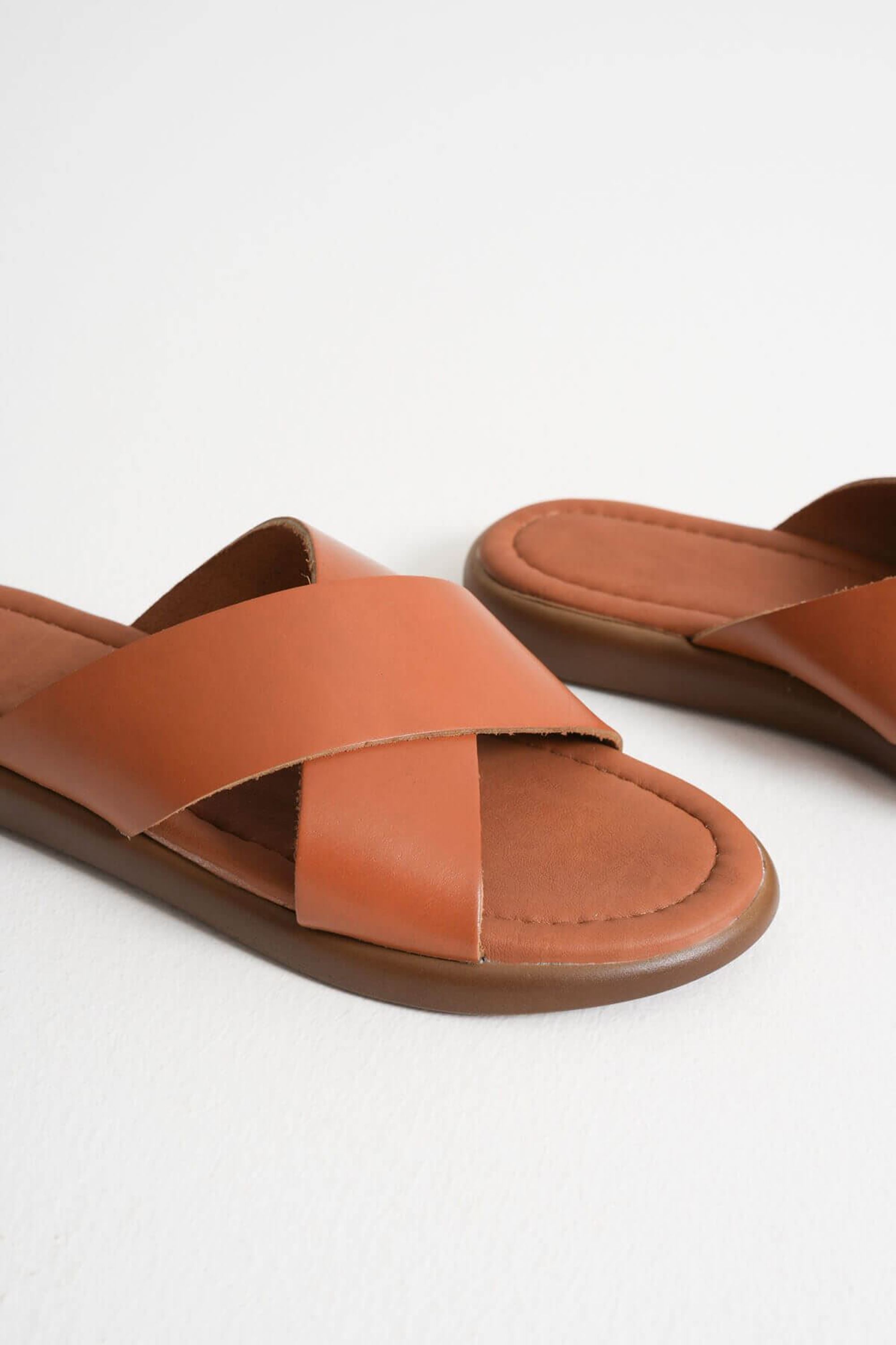 Pilvi Kadın Sade Tasarımlı Premium Hakiki Deri Terlik - Taba