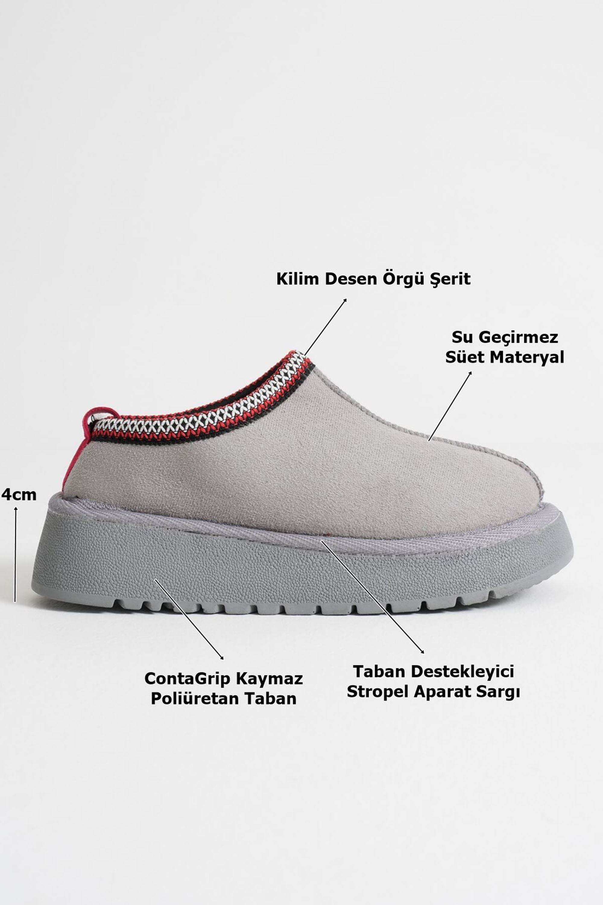 Myrella Kadın Su Geçirmez Süet Kışlık Kürklü Terlik - Gri