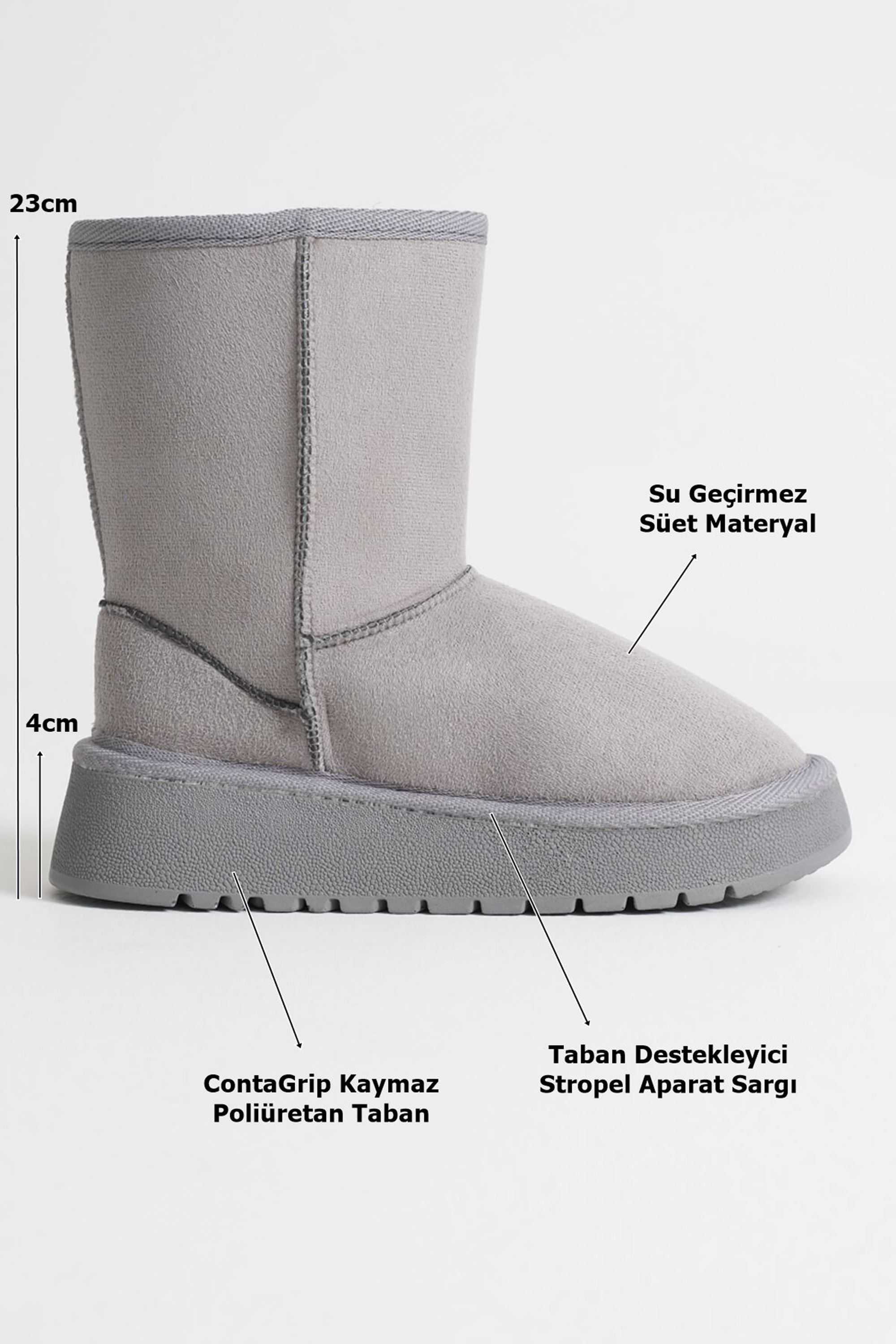 Embrisa Kadın Su Geçirmez Süet Kışlık Kürklü Bot - Gri