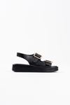 Velvetta Çift Toka Detaylı Cilt Sandalet - Siyah
