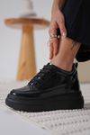 Glaren Kadın Rugan Boy Uzatan Gizli Topuklu Spor Ayakkabı Sneaker - Siyah